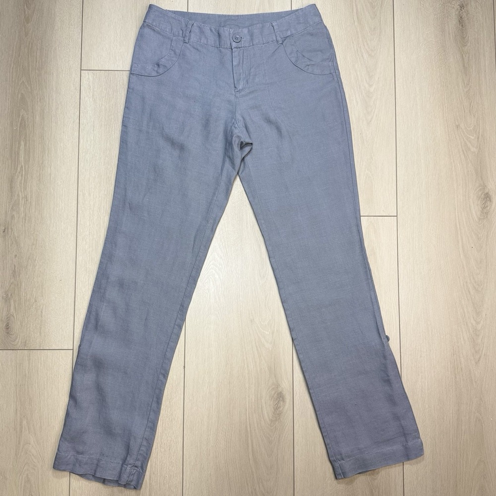Cynthia Rowley Gray 100% Linen Pants US 4 Low Rise Wide Leg Minimalist Chic